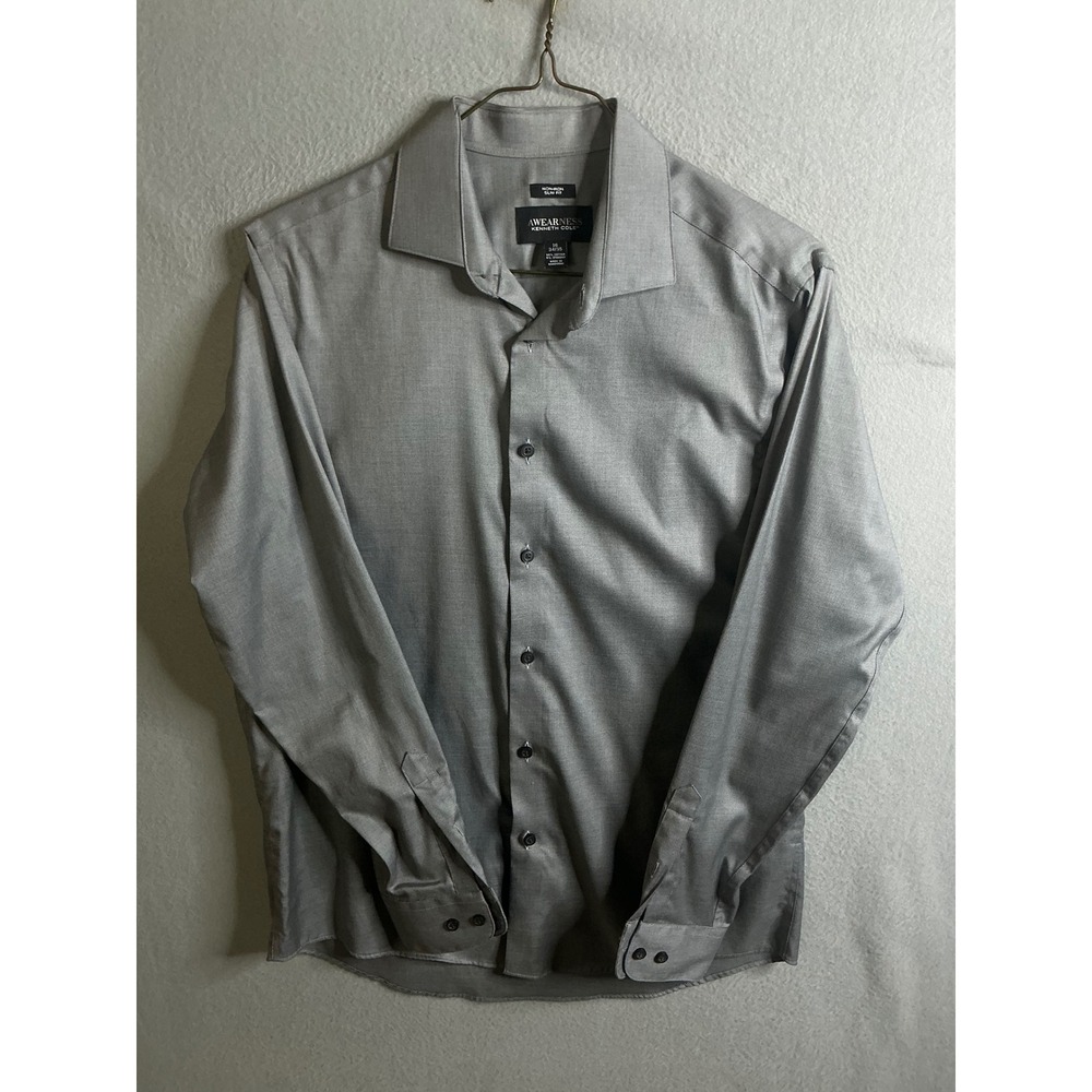 Awearness Kenneth Cole Dress‎ Shirt Men's 16 34/35 Gray Slim Fit Non Iron